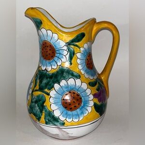 VTG Talavera Signed Castillo Sade Mexican Pottery Flowers Large 12”x9” Pitcher